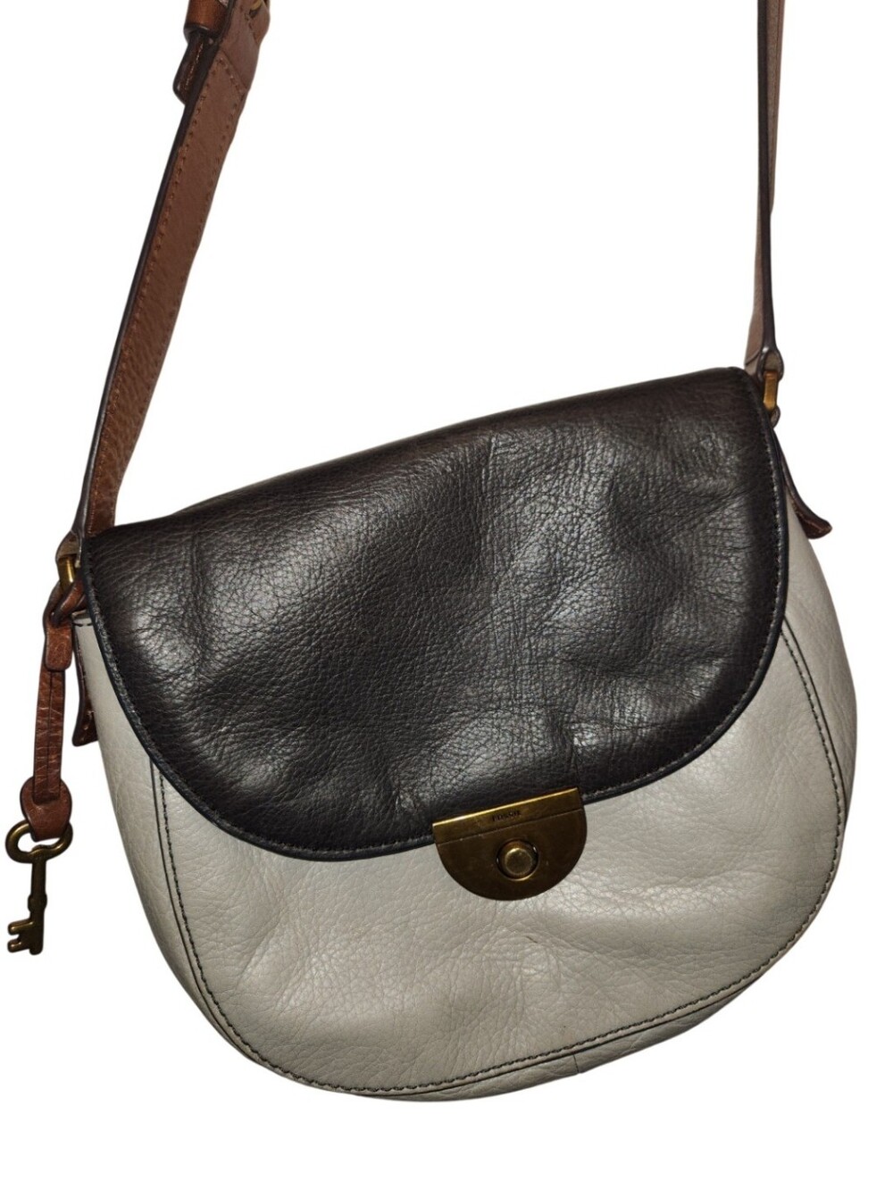 Fossil Leather Two-Tone Crossbody Bag - Navy & Gray